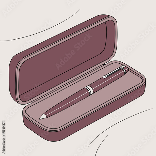 Sleek Ballpoint Pen in an Open Contoured Pen Case with Soft Plum Tones, Emphasizing Style, Portability, and Modern Elegance