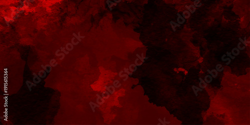 Abstract red watercolor background texture, red explosion of fine powder bursts dramatically against a stark white background, with a lightly and evenly distributed black watercolor spread effect.
