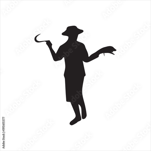  Asian farmer silhouette Vector Image