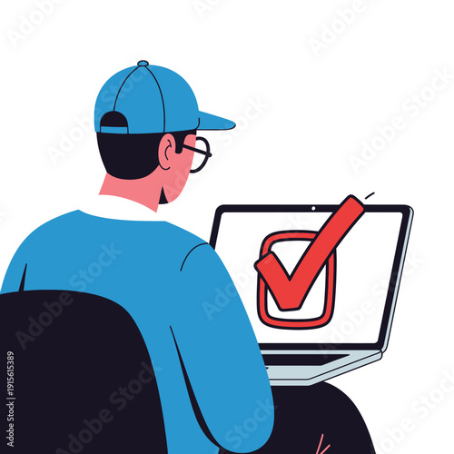 Man Approving on Laptop Screen.