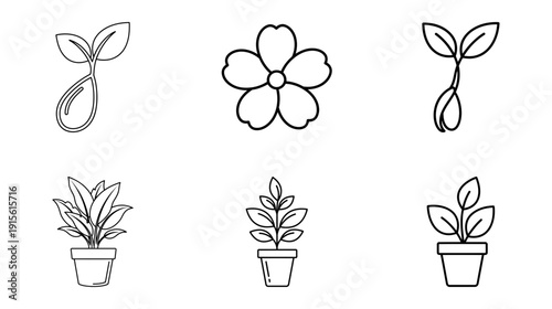 Plant icons with pots and sprouts