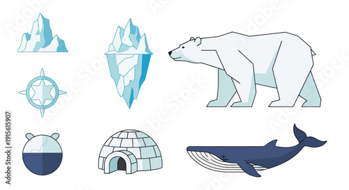 Arctic Wildlife and Iceberg Collection: Polar Bear, Whale, Igloo, Compass