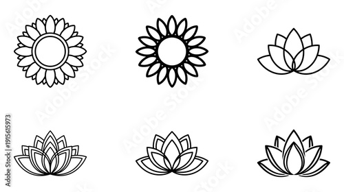 Lotus flowers in different styles