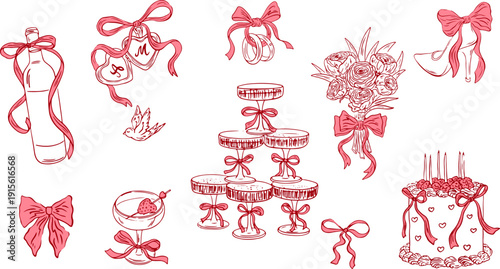 Charming collection of hand-drawn celebratory elements, perfect for invitations and decorations.