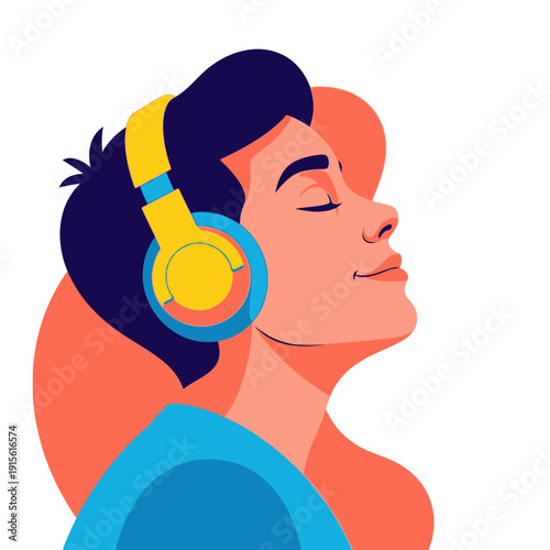 Man Listening to Music with Headphones.