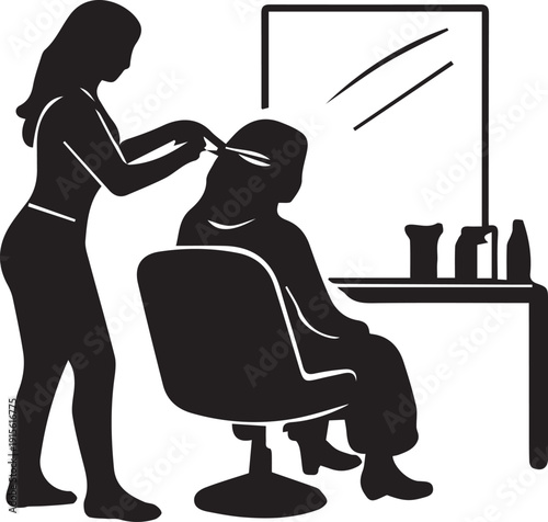 Hairdresser Cutting Client's Hair Silhouette Icon