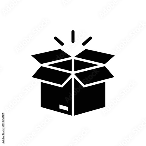 Open Box Icon – Unboxing Package Surprise Silhouette Illustration