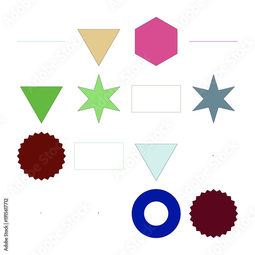 A vibrant collection of diverse colorful geometric shapes and lines on a clean white background.