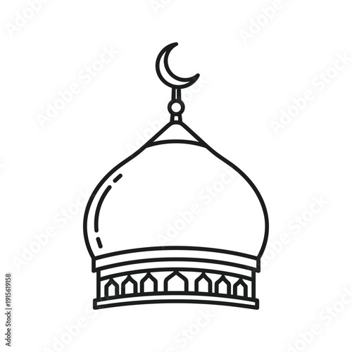 Mosque dome with crescent moon, simple line art illustration
