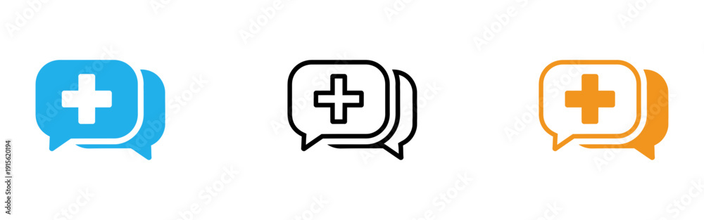 Obraz premium Colorful speech bubble icons with a medical cross