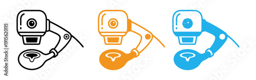 Robot arm illustrations in black orange and blue