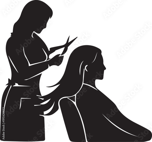 Hair Stylist Cutting Woman's Hair Silhouette Vector Illustration