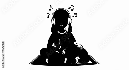 Person listening to music with headphones, with a pet