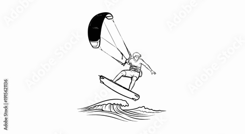 Person kiteboarding performs aerial maneuver over ocean waves