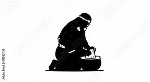 Person kneeling, washing clothes in a bowl with textured clothing