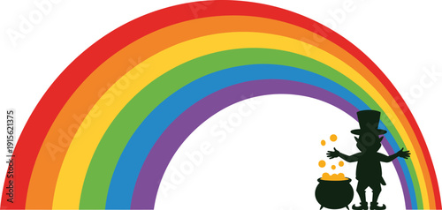 Rainbow leprechaun with pot of gold symbolizing luck fortune wealth St Patrick day celebration colorful illustration design vector icon art