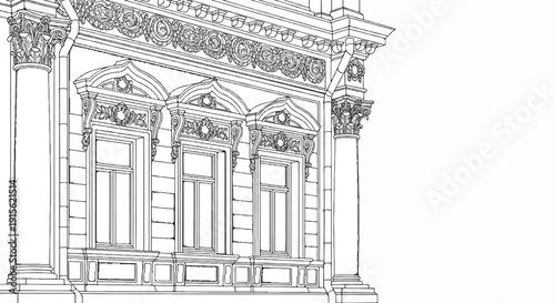 Ornate classical facade with columns, windows, and decorative trim