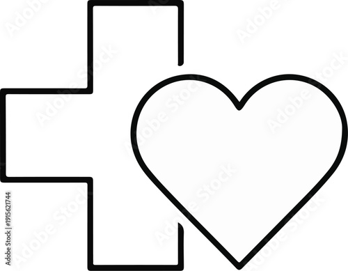 Minimalist outline of a medical cross combined with a heart shape