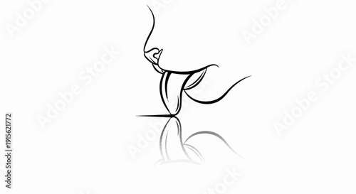 Minimalist outline of a person's mouth with tongue extended, reflected