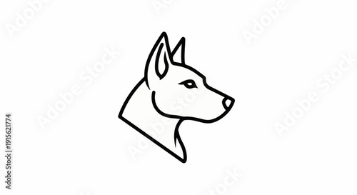 Minimalist outline of a dog's head in profile, facing right