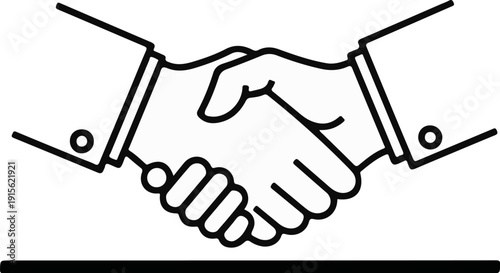 Minimalist outline of two hands clasped in a firm handshake, symbolizing agreement
