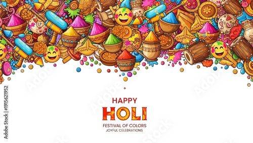 Celebrating Holi Festival with Vibrant Colors and Joyful Moments with People, Powder, and Happiness