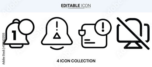 Four distinct black and white icons representing alerts notifications and restrictions are displayed high quality