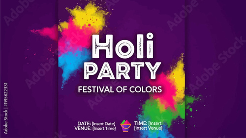 Vibrant Holi celebration with colorful powders in joyful festival atmosphere