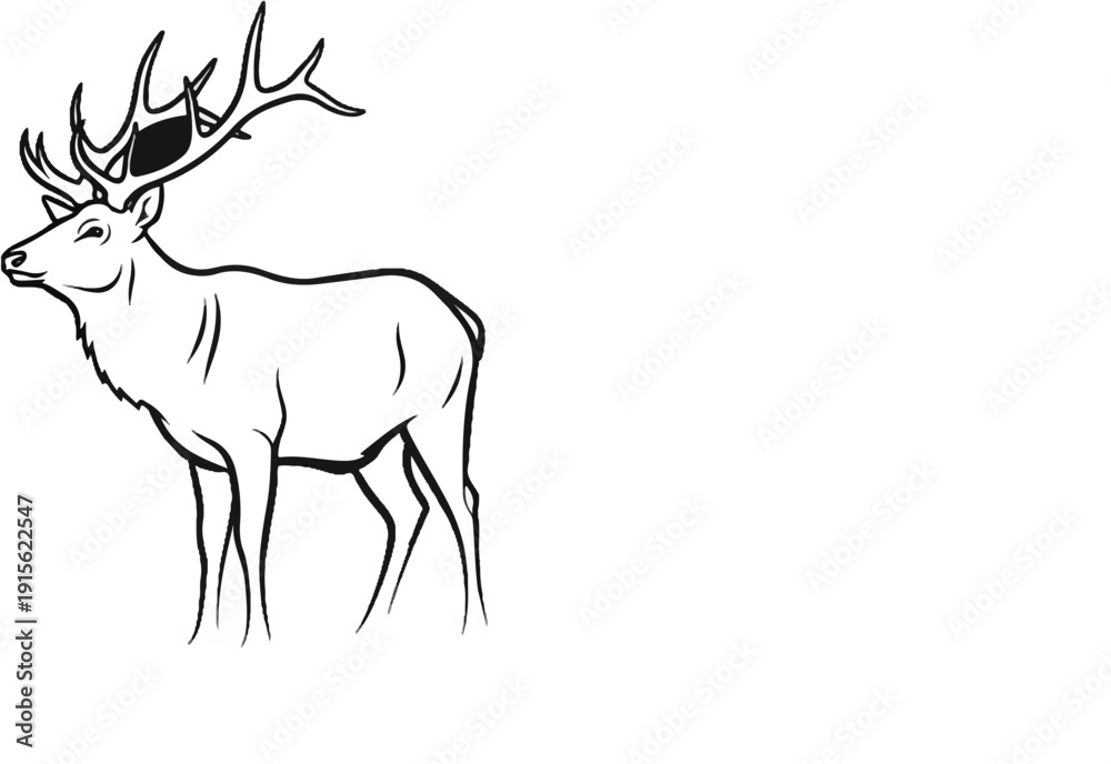 Obraz premium Majestic stag with large antlers standing alert in a stylized outline