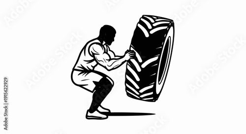 Muscular person flipping a large tire in a gym