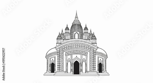 Ornate Indian temple structure with multiple domes and archways