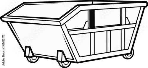 Outline drawing of a large wheeled skip container for waste or debris