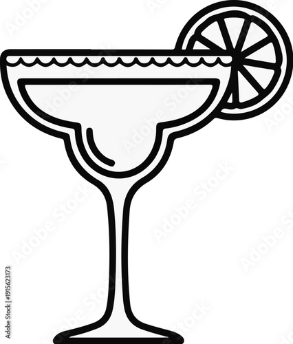 Outline drawing of a margarita glass with a lime slice