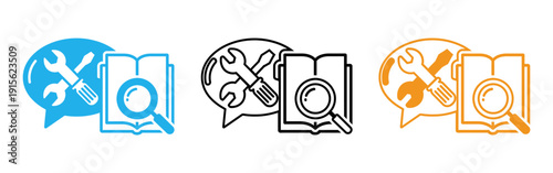 Tools and book icons in different colors