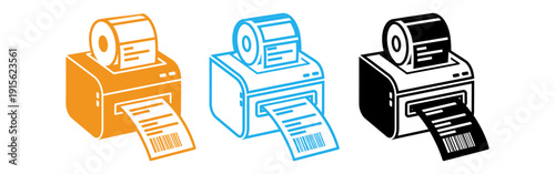 Colorful illustration of three printers with paper rolls