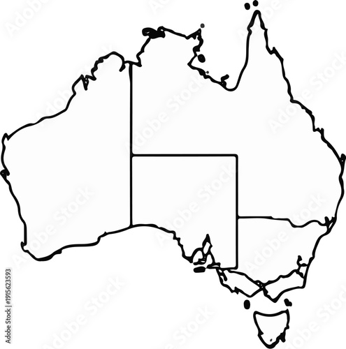 Outline map of Australia showing states and Tasmania