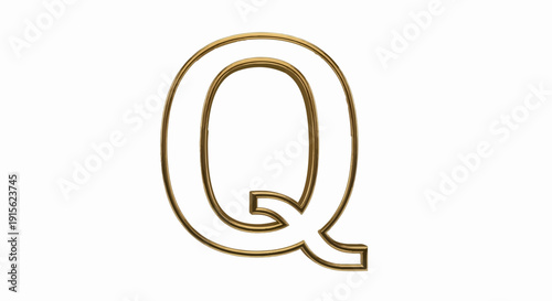 Ornate golden letter Q with a subtle metallic sheen, isolated on white