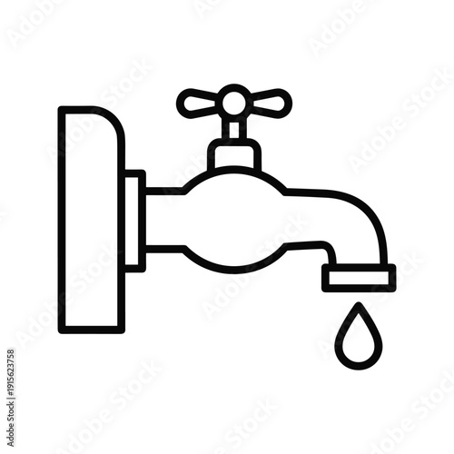 Leaking faucet with single drop, simple line art illustration