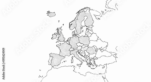 Map of Europe showing dotted shaded countries