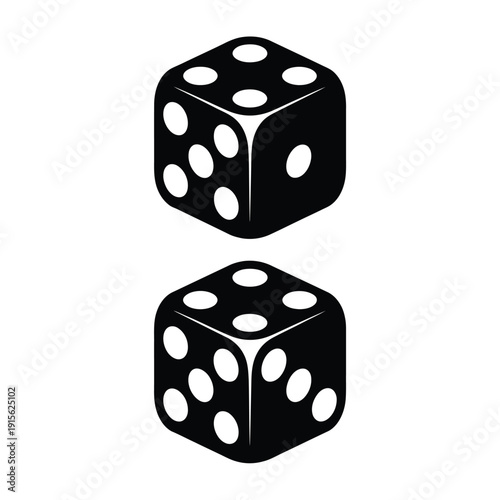 Two black dice displaying the numbers five and six