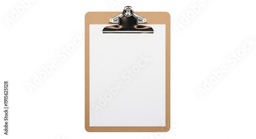 Photos Clipboard with blank paper isolated PNG, brown wooden board with silver clip for