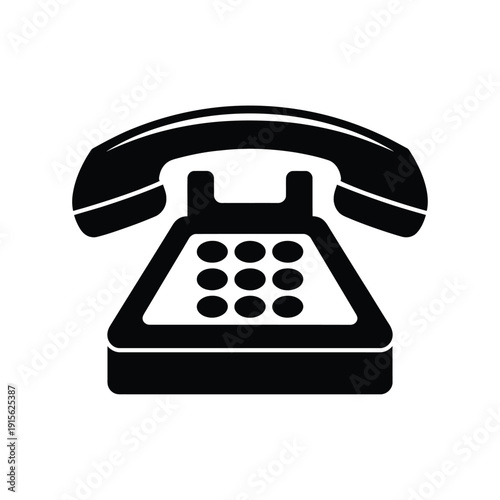 Simple black and white icon of a vintage rotary telephone