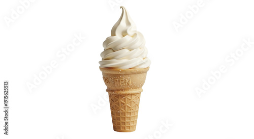 Tableau sur toile Delicious vanilla soft serve ice cream in a waffle cone isolated PNG, sweet dess