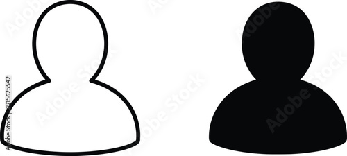 User Icon Outline and Silhouette Profile Symbol in Black and White
