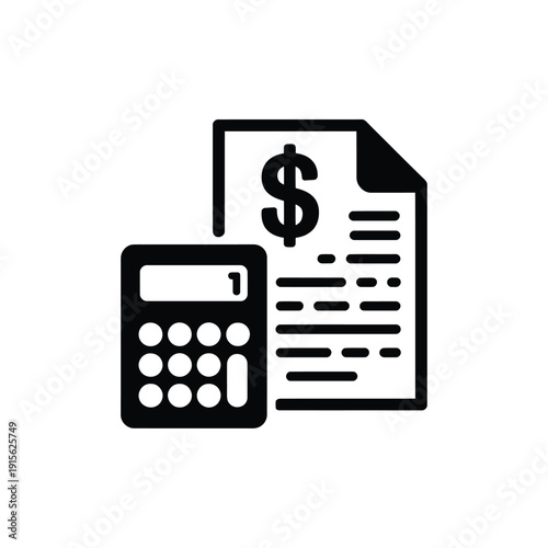 Financial calculations with a document and calculator displayed as a graphic