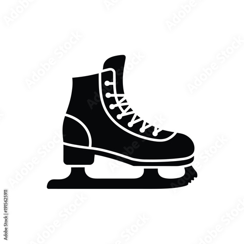 A black silhouette of a single ice skate on a white background