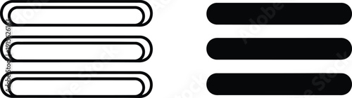 Hamburger Menu Icons Outline and Solid Filled Versions, Website UI Symbol Representations