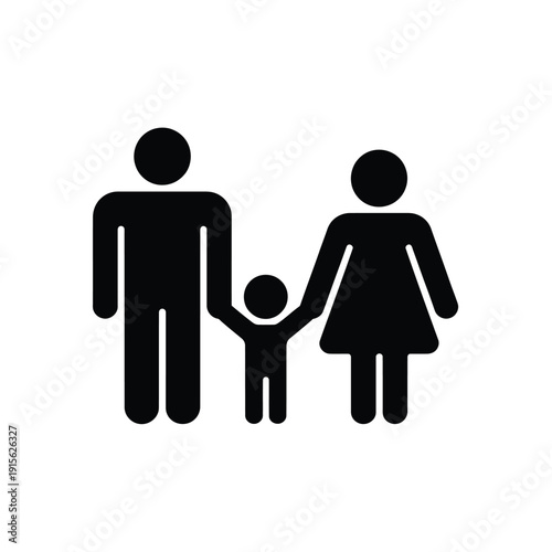 Simple black silhouette icon depicting a family of three people