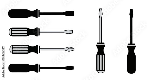 Screwdriver icon set featuring multiple screwdriver types and angles.