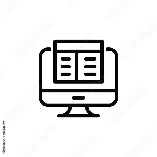 Simple line drawing of a computer monitor displaying an open book
